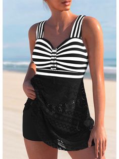 Swimwear Type: SwimdressGender: FemaleMaterial: Polyester,Spandex Bra Style: PaddedSupport Type: Wire FreeWaist: Natural Elasticity: Elastic Weight: 0.2500kg Package: 1 x SwimsuitSize Chart Striped Fitted Sleeveless Tankini, Casual Black Swim Dress For Beach Season, Striped Sleeveless Stretch Tankini, Striped Stretch Sleeveless Tankini, Black Sleeveless Swim Dress For Summer, Fitted Black Elastane Swim Dress, Casual Black Swim Dress, Black Fitted Elastane Swim Dress, Black Elastane Tankini For Beach