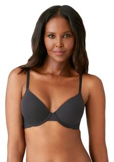 With soft memory foam cups that conform to your curves for a natural shape, a band that stretches and recovers so easily that it never pinches or rides up, and flexible fabric that feels incredible, this everyday option from Wacoal is the ultimate in comfort. | Wacoal Women's Seamless Underwire T-Shirt Bra, Black, 38 C Band Stretches, Foam Cups, Comfortable Bras, Neckline Designs, T Shirt Bra, Natural Shapes, Bra Lingerie, Bra Sizes, New Product