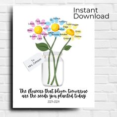 a card with flowers in a mason jar and the words instant download on it