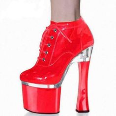 Spool Heels, Plastic Heels, Colorful Heels, Platform High Heel Shoes, Queen Fashion, Spool Heel, Round Toe Pumps, Shoe Pattern, Red Boots