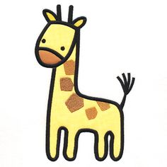 a yellow giraffe with brown spots on it's head and neck, standing in front of a white background