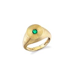 Gold & Emerald Large Fluted Signet Ring - Sydney Evan Fine Jewelry Timeless Yellow Gold Signet Ring With Emerald, Timeless Yellow Gold Emerald Signet Ring, Elegant Green Signet Ring Stamped 14k, Formal Yellow Gold Emerald Signet Ring, Emerald Signet Ring, Antique Mens Rings, Layering Diamond Necklaces, Hand Carved Ring, Pinky Rings