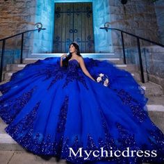 Make your Quinceanera a night to remember with our Princess Blue Dress! The ruffled design and shiny sweetheart neckline add a touch of elegance to this stunning dress. Perfect for any 15th birthday celebration, this dress will make you feel like a true princess. Catalogue: Blue Quinceanera Dresses Venues: Hall,Church,Beach / Destination,Garden / OutdoorBack Details: Lace UpSeason: Spring,Summer,Winter,FallNeckline: Sweetheart Material: Tulle+Lace appliques+SequinsSilhouette: Ball GownStyle: Vin Royal Blue Quince Dress, Sweet 16 Dresses Blue, Blue Quince Dress, Birthday Party Sweet 16, Royal Blue Quinceanera Dresses, Royal Blue Quince, Royal Blue Quinceanera, Xv Dresses, Quinceanera Themes Dresses