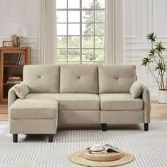 a living room scene with focus on the sectional sofa