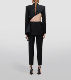 A subversive yet utterly glamourous take on the suit jacket.This jacket sees the hem sharply cut through the back and waist for a cropped look, joining together with an oversized polyfaille bow.Size Chart（CM）: Tailored Asymmetrical Blazer For Parties, Elegant Asymmetrical Blazer For Party, Asymmetrical Fitted Blazer For Parties, Avant-garde Long Sleeve Party Blazer, Asymmetrical Fitted Party Blazer, Fitted Asymmetrical Blazer For Parties, Fitted Asymmetrical Party Blazer, Chic Pantsuit With Structured Boning For Fall, Chic Fall Pantsuit With Structured Boning