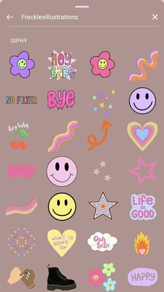 the stickers are all different colors and shapes