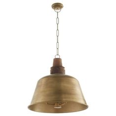 an antique brass finish pendant light with chain hanging from the ceiling, on a white background