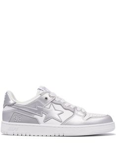 grey/white calf leather panelled design branded heel counter signature BAPE STA™ logo logo patch at the tongue front lace-up fastening perforated toebox round toe flat rubber sole Bape Sk8 Sta, Lisa Outfit, Sk8 Sta, Bape Shoes, Balenciaga Track, Office Bag, Bathing Ape, Balenciaga Triple S, Sneakers Grey