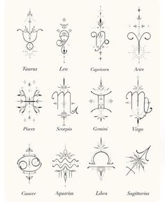 zodiac symbols are shown in black and white