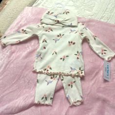 This 3 Piece Girl Outfit Is So Soft And Light Great For The Spring Nights Pink Bedtime Sets For Spring, Playful Bedtime Sets For Spring, Pink Spring Bedtime Sets, Cute Stretch Sets For Sleepovers, Pink Stretch Bedtime Sets, Cute Stretch Sleepwear For Spring, Pink Spring Sleepover Sets, Sweet Pink Long Sleeve Sets, Sweet Long Sleeve Pink Sets