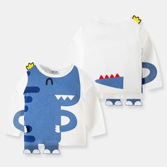 Cartoon Elephant Long Sleeve Top - Bargainwizz Cartoon Style Cotton Top With Letter Print, Cotton Cartoon Style Tops With Letter Print, Long Sleeve Tops With Character Print, Blue Dinosaur Print Long Sleeve Top, Family Matching Long Sleeve Tops With Cartoon Print, Cotton Cartoon Print Tops, Cotton Long Sleeve Tops With Dinosaur Print, Long Sleeve Cotton Tops With Dinosaur Print, Blue Long Sleeve Dinosaur Print Top