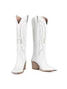 [ SIZE ]: Heel height is  8cm/3.15"
[ MATERIAL ]: Women's knee-high cowboy boots wide calf feature durable rubber soles and soft insoles, providing ample support and comfort for the feet. The lining is breathable and soft, suitable for wearing in every season.
[ DESIGN ]: The fashionable knee high cowboy boots for women feature unique Western embroidery and pointed design, restoring the classic style of denim boots. Our cowboy boots for women with metal toe have added a metal design on the toe, Tall Cowgirl Boots, Tall Western Boots, High Cowboy Boots, Girls Cowgirl Boots, Tall Western Boot, Knee High Cowboy Boots, White Cowgirl Boots, Boots Wide Calf, Cowboy Boots For Women