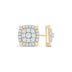 Increase your style factor with these masculine stud earrings. Crafted in warm 10K gold, each earring showcases a 1/20 ct. stone centered in double cushion-shaped frame of shimmering diamonds. Radiant with 1 ct. t.w. of diamonds and a brilliant buffed luster, these post earrings secure with screw backs. Diamond Stud Earrings, Men Earrings, Diamond Stud, Stud Earrings Set, Diamond Stone, Earring Backs, 10k Gold, Diamond Earrings Studs, Designer Earrings