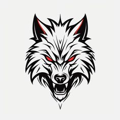 an angry wolf's head with red eyes and sharp teeth on a white background