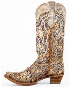 Dandy Look, Bota Country, Black Cowboy Boots, Boot Bling, Chunky Heel Booties, Inlay Design, Corral Boots, Fashionable Snow Boots, Western Chic