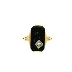 We have a gorgeous yellow gold, black onyx and diamond antique ring, featuring a rectangular black onyx center stone with one single cut diamond. Timeless and elegant! This ring would make a lovely gift for someone special or even just a special treat for yourself. A great everyday piece that will last for years to come. Antique Ring - Antique 10k Yellow Gold Black Onyx & Diamond Ring 10k Yellow Gold Black Onyx 1 Single Cut Diamond =.01ct Ring Size 5.75 (sizable) Ring measures approximately 15.8mm tall in the center, back of shank is 1.7mm wide. Please read our shop policies prior to purchase. Thanks for looking and contact us with any questions. Classic Black Diamond Ring With Black Enamel, Classic Diamond Ring With Black Enamel, Classic Diamond Rings With Black Enamel, Classic Black Enamel Diamond Rings, Classic Black Onyx Diamond Ring, Classic Black Signet Ring, Black Rectangular Stone Ring For Anniversary, Timeless Black Diamond Ring, Black Rings With Rectangular Stone For Anniversary