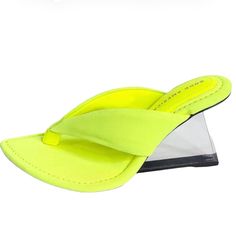 Good American Cinderella Clear Wedge Sandals Neon Yellow Clear Wedges, American Shoes, Clear Sandals, Lucite Heels, Cinderella Shoes, Black Jewel, Ankle Strap Shoes, Pink Sandals, Black Wedge