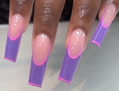 Med Length Coffin Acrylic Nails, Violet Nails Acrylic, Pink And Purple Nails Acrylic, Purple Square Acrylic Nails, Pink And Purple Acrylic Nails, Pink And Purple Nails Designs, Lilac Acrylic Nails, Purple French Tip Nails, Pink Purple Nails