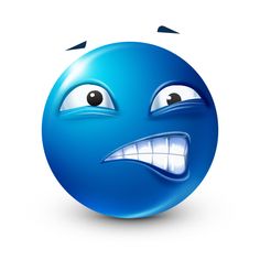 a blue smiley face with an angry expression