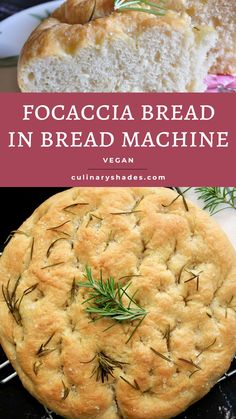 an image of focaccia bread in bread machine with rosemary sprigs