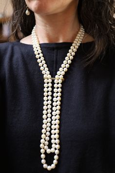 "Recently acquired from a NYC estate from a meticulous collector of fine jewels. These are 2 strands that have been worn together layered but are available and sold separately. The pearls match beautifully in a creamy white color. There is no clasp as they go over your head. The shorter strand can be comfortably wrapped around a 7\" size wrist for a multi row bracelet. Pearls: Akoya measurements: 8 - 8.5 mm color: creamy white with pinkish overtones shape: round lustre: high blemishes: minute to Luxury Double Strand Pearl Necklace For Formal Occasions, Luxury White Double Strand Pearl Necklace, Luxury Double Strand Necklace For Formal Occasions, Formal Vintage Akoya Pearl Necklace, Double Strand Akoya Pearl Necklace, Formal Fine Jewelry Double Strand Necklace, Luxury Double Strand Necklace For Anniversary, Luxury Double Strand Jewelry For Anniversary, Timeless Round Beads Necklace For Anniversary