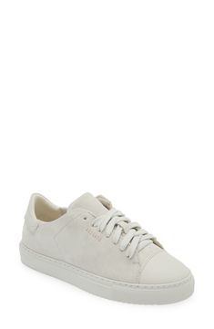 A smooth leather toe cap provides a subtle textural contrast to the luxe suede of this sophisticated and versatile monochrome sneaker. Lace-up style Leather upper and lining/rubber sole Made in Portugal Classic White Suede Sneakers, Classic Suede Sneakers With Textured Sole, White Luxury Suede Sneakers, Luxury White Suede Sneakers, Axel Arigato Clean 90, Axel Arigato, Up Styles, Smooth Leather, Womens Sneakers