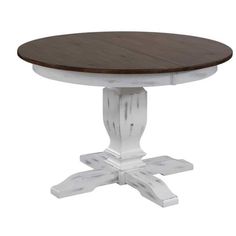 Iconic Furniture Company 45" x 45" x 63" Round Transitional Dining Table In Distressed Cocoa Brown/Cotton White - Bed Bath & Beyond - 26975898 Transitional Dining Table, Table Pedestal, Dining Table Round, Pedestal Table Base, Transitional Dining, Solid Wood Dining Set, Iconic Furniture, Wood Pedestal, Upholstered Chair