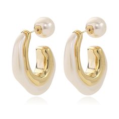 PRICES MAY VARY. PEARL HOOP EARRINGS FOR WOMEN: Our gold chunky pearl hoop earrings exude timeless elegance with their classic design and luxurious appeal. The combination of pearls and geometric shape creates a truly captivating and sophisticated look. CHUNKY GOLD HOOP EARRINGS: These earrings effortlessly complement various outfits and styles. Whether you're dressing up for a black-tie event, a romantic dinner, or adding a touch of glamour to your everyday attire, these earrings are the perfec White Hoop Bridal Earrings For Formal Occasions, White Hoop Pearl Earrings For Formal Events, White Hoop Pearl Earrings For Formal Occasions, White Pearl Hoop Earrings For Formal Events, Wedding Metal Pearl Earrings For Pierced Ears, Wedding Pearl Earrings For Pierced Ears, Pearl White Metal Earrings For Wedding, Pearl Wedding Earrings, Earrings For Wedding