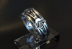 A unique  sci fi/cyberpunk ring , The detailed design is oxidised to create the deep contrast of light & dark areas, this accentuates the details and shows off the intricate design . ---DETAILS--- -Solid Sterling Silver -inspiration: cyberpunk/ sci fi and mechanical design . -ideal gift' wedding ring or engagement ring for those into Alternative' gothic' biker and metalhead fashion ---PRODUCTION--- This sterling silver ring is produced just for you, on a made to order basis. I aim for it to be r Cyberpunk Wedding, Cyberpunk Sci Fi, Metalhead Fashion, Rings Men, Mens Bracelets, Mens Rings, Mens Gear, Detailed Design, Mechanical Design