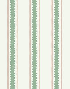 a green and white striped wallpaper with pink stripes on the bottom half of it