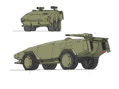 an army vehicle is shown in three different positions, including the front and side view