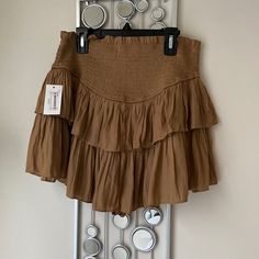 Taupe Rayon Ruffle Skort Black Ruffle Mini Skirt, Ruffle Skort, Nude Skirt, Brown Leather Skirt, Bow Skirt, Black Skort, Ruffle Mini Skirt, White Mini Skirt, Animal Print Skirt