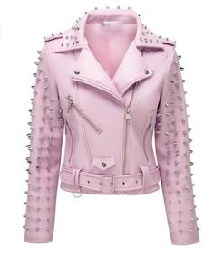 New+Handmade+Women's+Baby+Pink+Full+Spiked+Studded+Brando+Punk+Cowhide+Leather+Jacket    Condition:+Brand+New+With+Tags  Material:+Original+leather  Color:+Baby+Pink  Size:+Kindly+See+Size+Chart+  Inside:+Soft+Smooth+Lining+  Style:+Rock+Punk+Studded+  Closing:+YKK+Zipper+    ++++++++++++++++Impo... Tommy Ramone, Books Horror, Jaket Motor, Kristina Webb, Punk Baby, Rock Hairstyles, Punk Women, Goth Outfit, Pink Leather Jacket