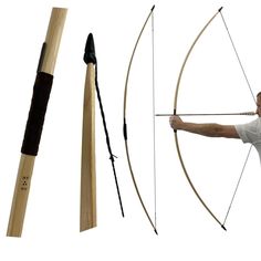 a man holding an arrow and aiming it at the target with two arrows in front of him