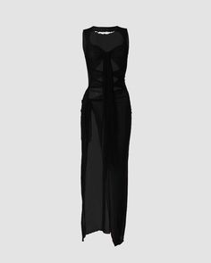 Details: Long mesh dress with cut-out designDress Length: LongSleeve Length: SleevelessMaterials:95% Polyester + 5% Spandex Long Mesh Dress, 90s Y2k Fashion, 90s Hip Hop Fashion, Cut Out Dress, Y2k Outfits, Birthday Dress, Out Dress, Design Dress, Maxi Dresses Casual