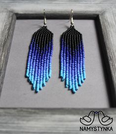 Blue beaded earrings Seed bead earrings Long earrings Native Blue Beaded Tassel Dangle Earrings, Blue Beaded Fringe Earrings For Jewelry Making, Elegant Blue Tassel Earrings With Beaded Fringe, Blue Beaded Fringe Dangle Earrings, Blue Beaded Fringe Drop Earrings, Blue Tassel Earrings With Dangling Beads, Blue Beaded Tassel Drop Earrings, Blue Tassel Drop Earrings With Dangling Beads, Handmade Blue Tassel Earrings With Round Beads