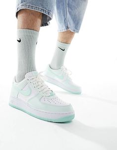 Nike Air Force 1 '07 sneakers in mint and white | ASOS Urban Green Custom Sneakers With Gum Sole, Urban Style Green Custom Sneakers With Gum Sole, Nike Air Force 1 Green With Gum Sole, Green Nike Air Force 1 Low-top With Gum Sole, Green Nike Air Force 1 With Gum Sole, Green Low-top Nike Air Force 1 With Gum Sole, Casual Green Nike Air Force 1 With Gum Sole, Urban Green High-top Sneakers With Gum Sole, White Ankle-high Sneakers With Contrast Sole