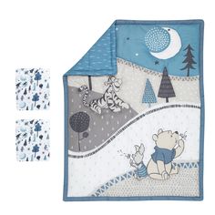 winnie the pooh baby blanket and bib gift set with blue trimmings