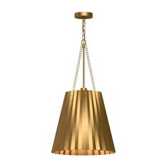 a gold pendant light hanging from a chain on a white background with clippings