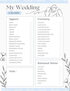 a wedding checklist with flowers and leaves