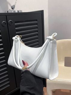 2024 Spring/Summer New Fashion Women's Shoulder Bag, Underarm Bag, Tote Bag With Chain Strap, Suitable For Teen Girls, College Students And Working Women. Perfect For Office, Work, Business And Commuting. White Elegant   PU Leather Colorblock,Geometric,Plaid,Plain,All Over Print,Textured Pattern Baguette Bag   Women Bags, size features are:Bust: ,Length: ,Sleeve Length: Waterproof Beach Bag, Pink Shoulder Bag, Bag With Chain, Crocodile Print, Crocodile Pattern, Baguette Bag, Crossbody Bag Women, Spring Summer Collection, Working Woman