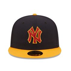 Add a bold bit of flair to your New York Yankees collection with this Primary Logo 59FIFTY fitted hat from New Era. Along with a high crown, it offers a structured construction to add some street-ready style to your fandom. Plus, it features spirited New York Yankees graphics and a stylish two-toned crown and bill to further elevate any look you put together. Structured fit Wipe clean with a damp cloth Fitted Officially licensed High Crown Embroidered graphics with raised details Material: 100% Yellow Flat Bill Hat For Sports Events, Yellow Baseball Cap For Baseball Season, Yellow Baseball Season Cap, Yellow Curved Brim Hat For Baseball Season, Yankee Hat, New York Yankee Hat, Navy Gold, Mens Navy, Fitted Hat