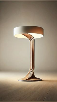 a lamp that is on top of a wooden table in the middle of a room