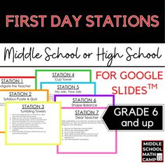 the first day stations for middle school high school students to use on their google slides