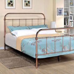 Tamia Metal Bed in Rose Gold California King Platform Bed, Bed Metal, Eastern King Bed, Smart Bed, Bed Platform, Curved Headboard, Upholstered Panel Bed, Standard Bed, California King Bedding