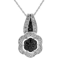 Luxe 14K White Gold Black Diamond & Diamond Necklace - 0.51 Carat Total Diamond Weight Black Diamond Pendant, Diamond Pendant Sets, Diamond Birthstone, Luxury Necklace, Royal Jewelry, White Gold Jewelry, Elegant Necklaces, Sparkle Diamonds, White Diamonds