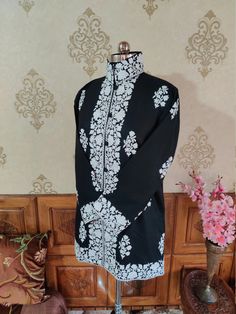 Short Kashmiri Embroidery Woolen Jacket With Multi Colour Floral Embroidery , Customizable Embroidered Coat , Floral Embroidered Long Jacket - Etsy Long Outerwear With Chikankari Embroidery, Festive Long Outerwear With Chikankari Embroidery, Winter Floral Embroidered Long Sleeve Sets, Winter Floral Embroidery Long Sleeve Sets, Embroidered Stand Collar Kurta For Winter, Winter Kurta With Embroidered Stand Collar, Traditional Fitted Outerwear With Embroidered Border, Fitted Outerwear With Chikankari Embroidery And Long Sleeves, Fitted Traditional Outerwear With Embroidered Border