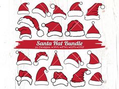 santa hat bundle with red and white hats on wooden background, eps file available in svt format