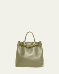 Bottega Veneta "Andiamo" tote bag in silky calf leather     Top handle     Sliding shoulder strap with knot hardware accent     Can be worn as a top handle or shoulder bag     Open top with magnetic closure     Interior, one zip pocket and two slip pockets     Lining: Suede    Feet protect bottom of bag     Approx. 9.8"H x 12.5"W x 4.3"D    Made in Italy Elegant Satchel Shoulder Bag With Rolled Handles, Elegant Satchel Bucket Bag With Handles, Luxury Evening Satchel With Rolled Handles, Elegant Bucket Bag With Rolled Handles For Travel, Elegant Bucket Bag With Rolled Handles For Daily Use, Designer Shoulder Bag With Double Rolled Handles, Designer Shoulder Bag With Double Handles, Chic Bucket Bag With Rolled Handles, Versatile Bucket Bag With Rolled Handles