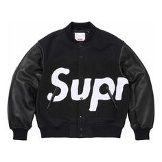 Supreme Big Logo Chenille Varsity Jacket 'Black Whtie' SUP-SS24-005 Designer White Outerwear With Ribbed Cuffs, Designer Black Varsity Jacket For Streetwear, Designer Varsity Jacket For Winter Streetwear, Designer Winter Varsity Jacket For Streetwear, Luxury Varsity Jacket For Streetwear In Winter, Luxury Streetwear Varsity Jacket With Padded Collar, Luxury Varsity Jacket For Fall Streetwear, Luxury Varsity Jacket With Padded Collar For Streetwear, Luxury Fall Varsity Jacket For Streetwear